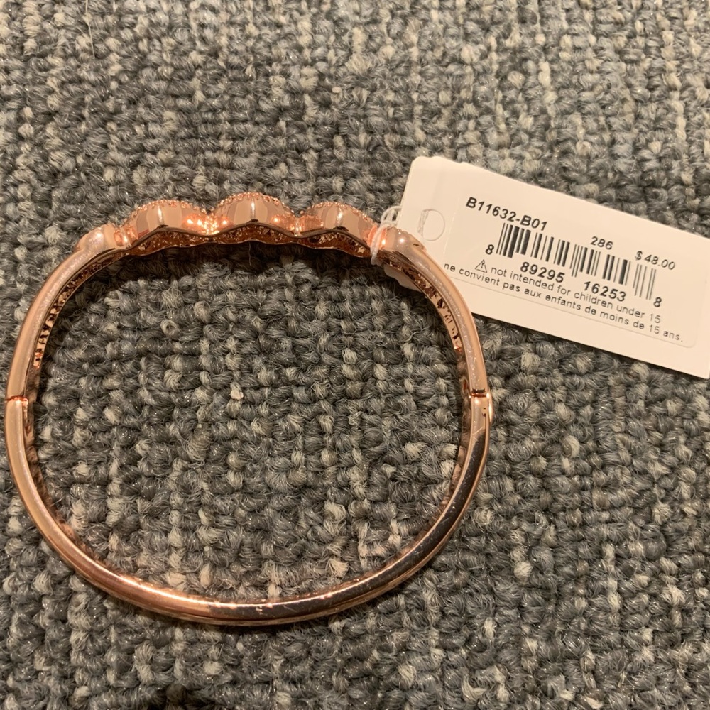 Betsy Johnson Rose Gold Three Heart Multi Stone Clasp Bracelet